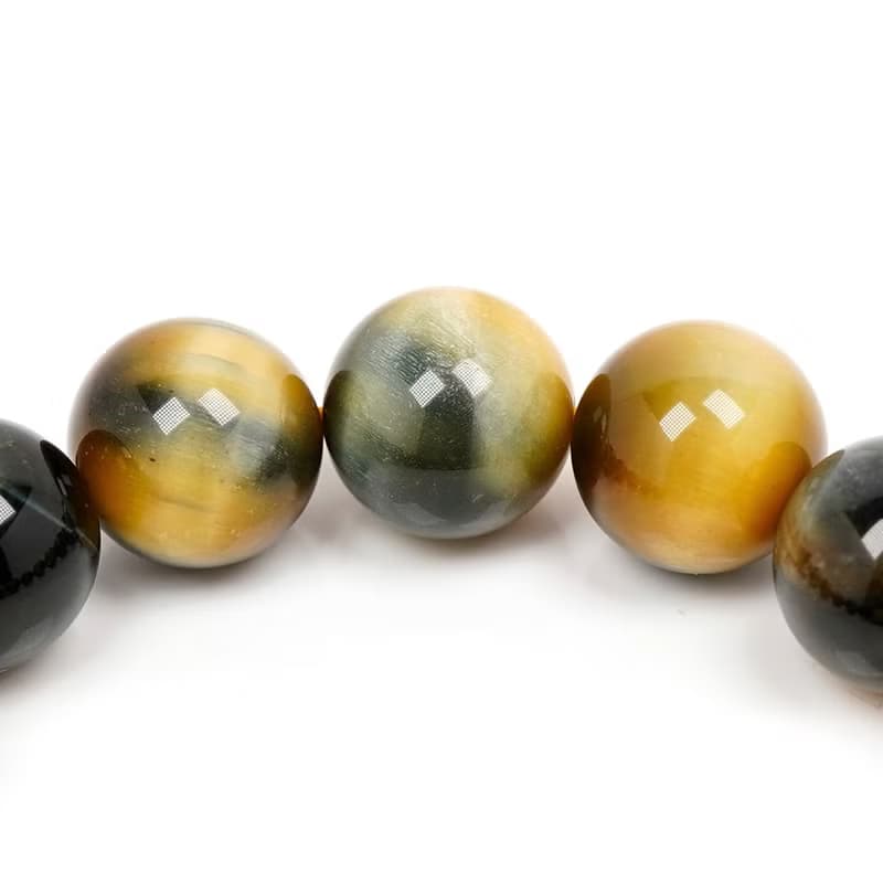 【正佳珠寶】金藍虎眼石 雙色閃電 14-14.5mm 金藍虎眼手珠