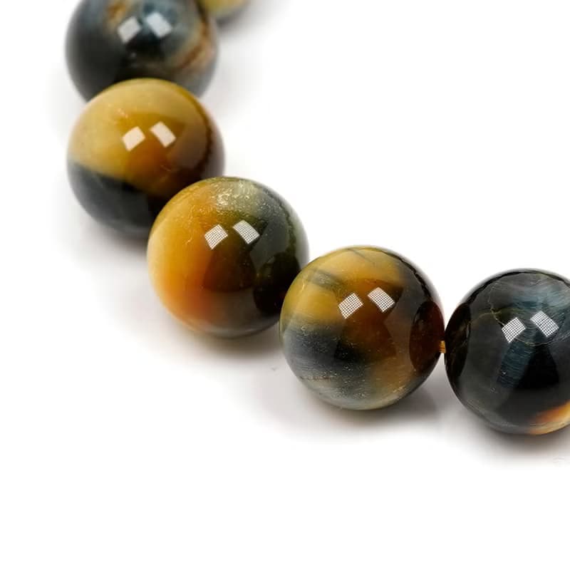 【正佳珠寶】金藍虎眼石 雙色閃電 14-14.5mm 金藍虎眼手珠