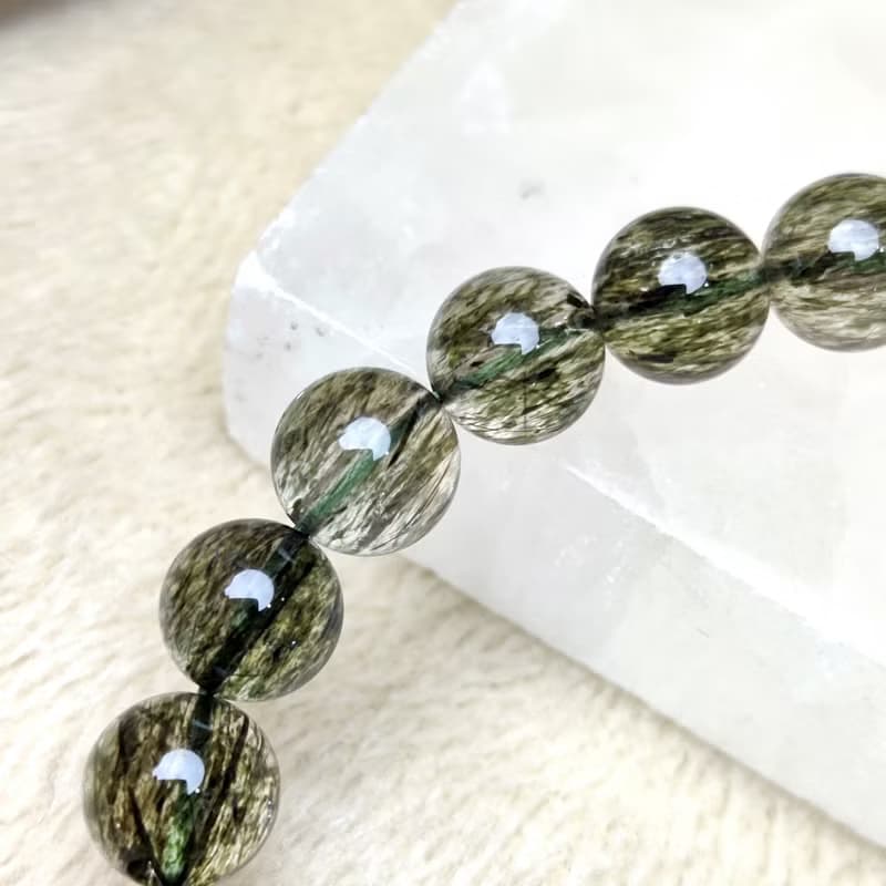 【訂製品】綠碧髮 綠髮晶 7-12mm手串 手鍊 天然水晶 綠髮碧璽