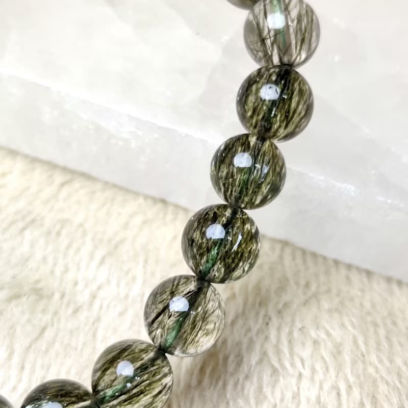 【訂製品】綠碧髮 綠髮晶 7-12mm手串 手鍊 天然水晶 綠髮碧璽