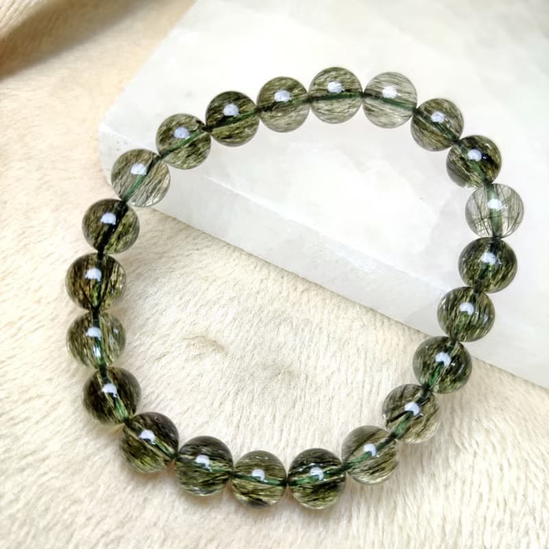 【訂製品】綠碧髮 綠髮晶 7-12mm手串 手鍊 天然水晶 綠髮碧璽