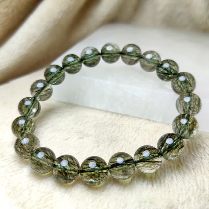 【訂製品】綠碧髮 綠髮晶 7-12mm手串 手鍊 天然水晶 綠髮碧璽