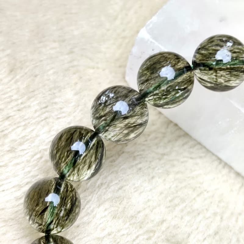 【訂製品】綠碧髮 綠髮晶 7-12mm手串 手鍊 天然水晶 綠髮碧璽