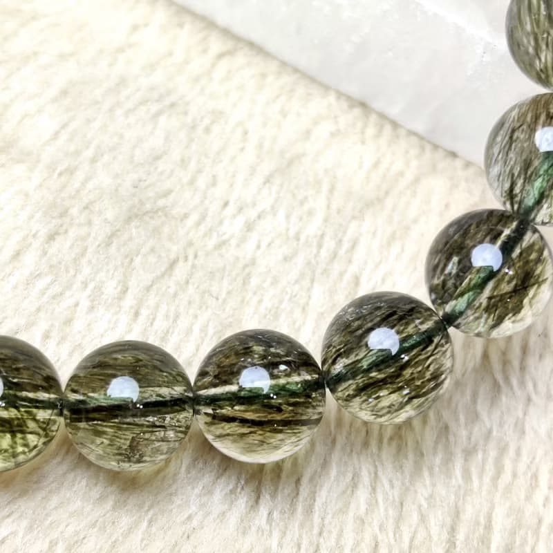 【訂製品】綠碧髮 綠髮晶 7-12mm手串 手鍊 天然水晶 綠髮碧璽