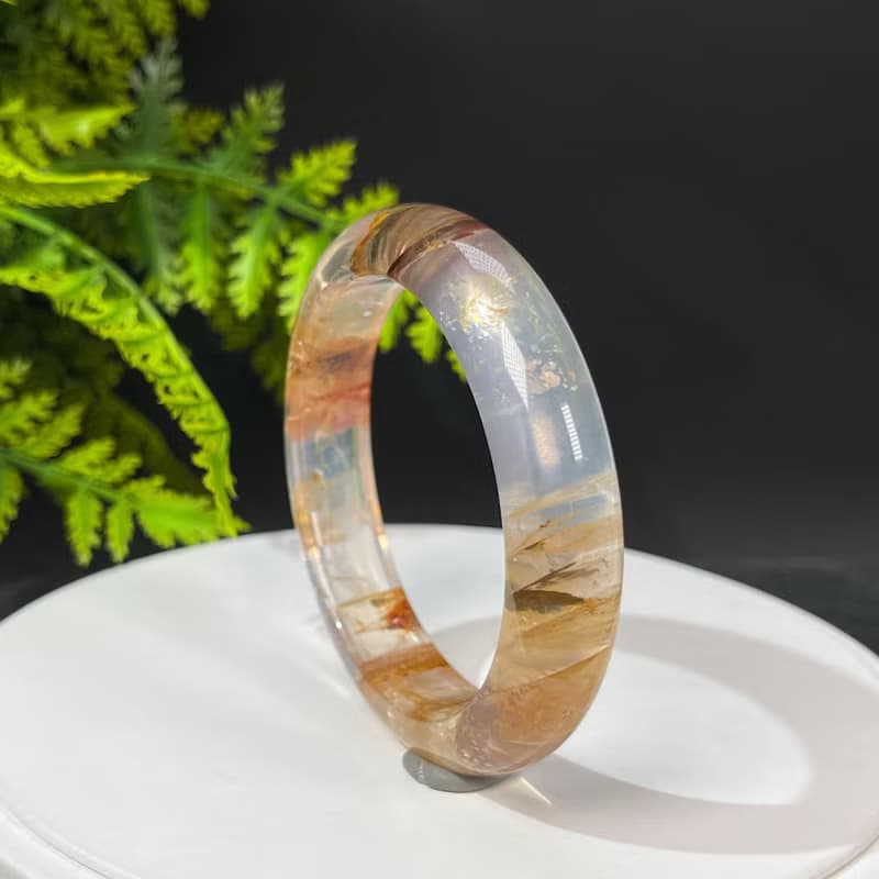 福利款 黃膠花水晶手鐲57MM 冰透彩虹星光焦花水晶手環 理解寬容