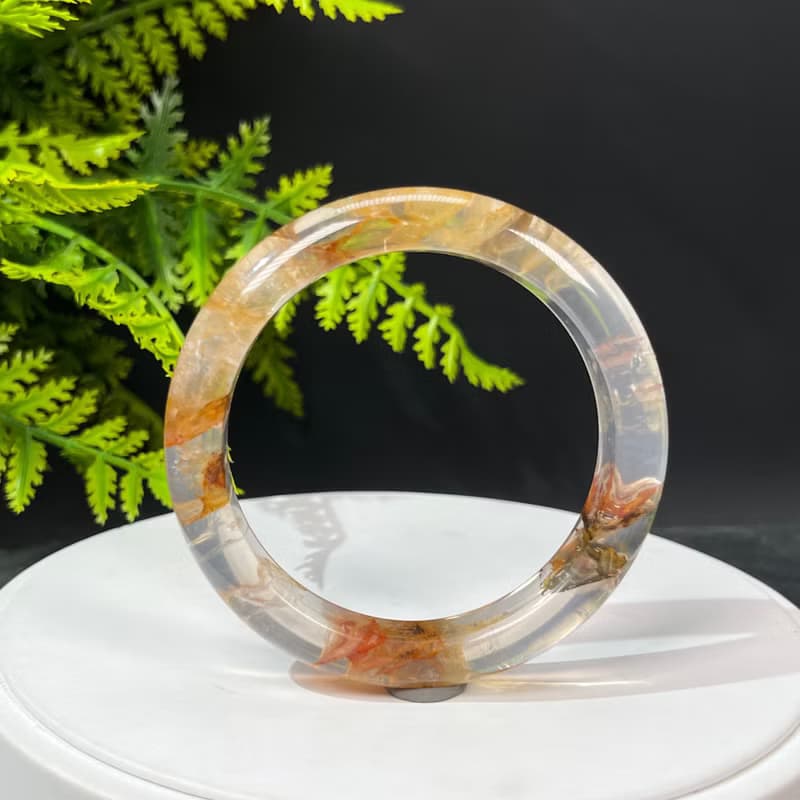 福利款 黃膠花水晶手鐲57MM 冰透彩虹星光焦花水晶手環 理解寬容