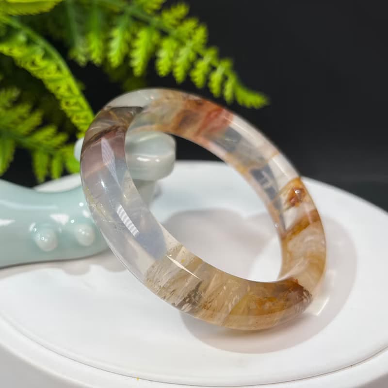 福利款 黃膠花水晶手鐲57MM 冰透彩虹星光焦花水晶手環 理解寬容
