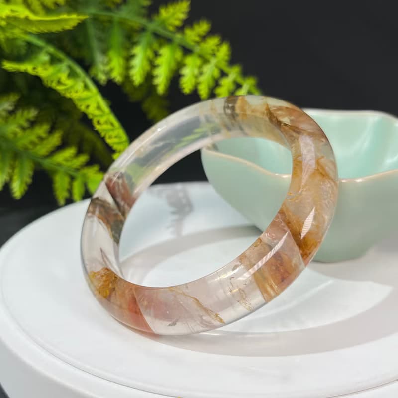 福利款 黃膠花水晶手鐲57MM 冰透彩虹星光焦花水晶手環 理解寬容