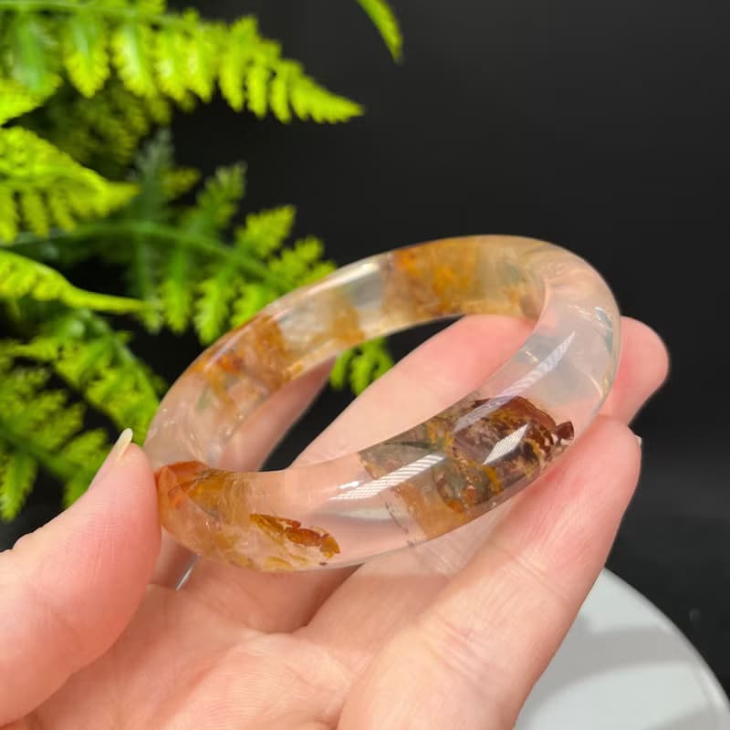 福利款 黃膠花水晶手鐲57MM 冰透彩虹星光焦花水晶手環 理解寬容