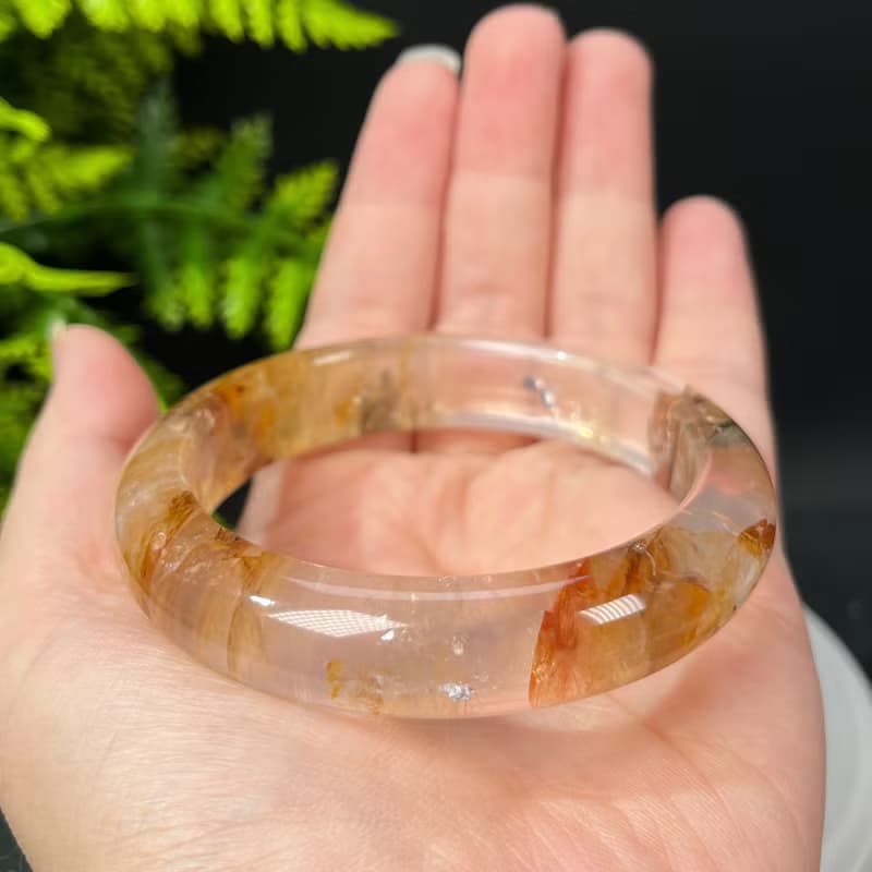 福利款 黃膠花水晶手鐲57MM 冰透彩虹星光焦花水晶手環 理解寬容