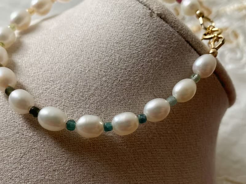 天然珍珠 彩虹碧璽 || 小方塊 美國 14KGF手鍊 手鏈 可改頸鏈