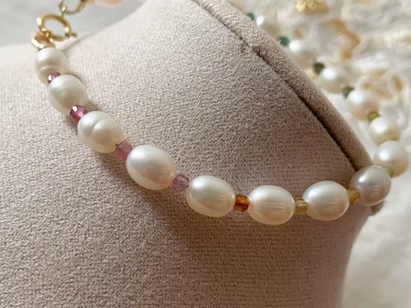 天然珍珠 彩虹碧璽 || 小方塊 美國 14KGF手鍊 手鏈 可改頸鏈