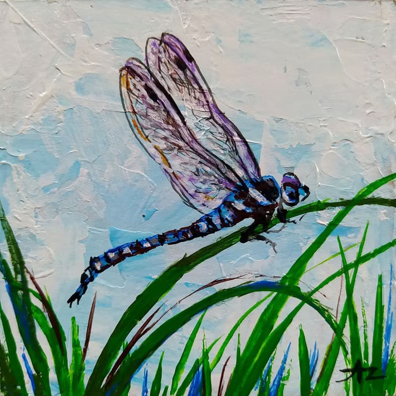 Flowers Painting Bouquet Daisy Dragonfly Oil 10 by 10 Set of 3 Small Art