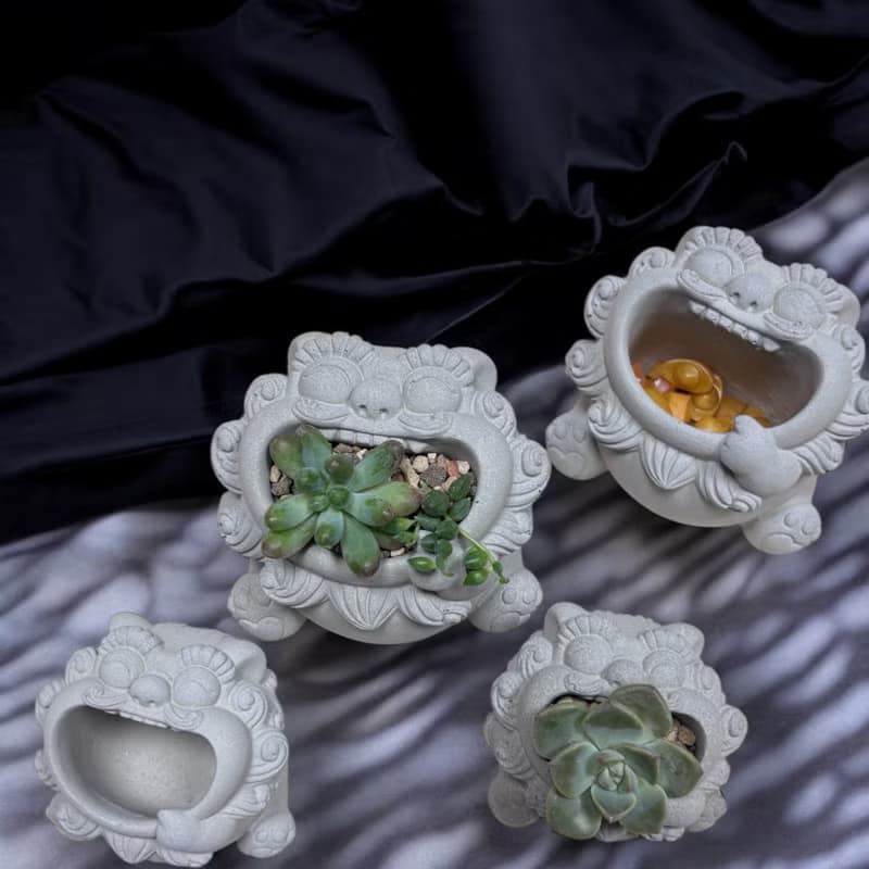 笑口常開獅/景觀擺件/擴香/聚寶盆/盆栽造景/附5ml招財精油