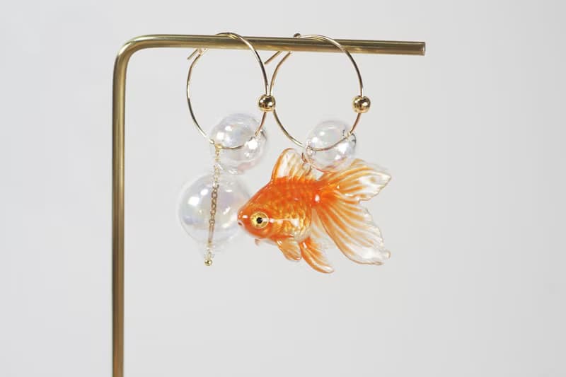 橘色金魚靈動耳環耳夾 獨立設計 立體小動物創意飾品
