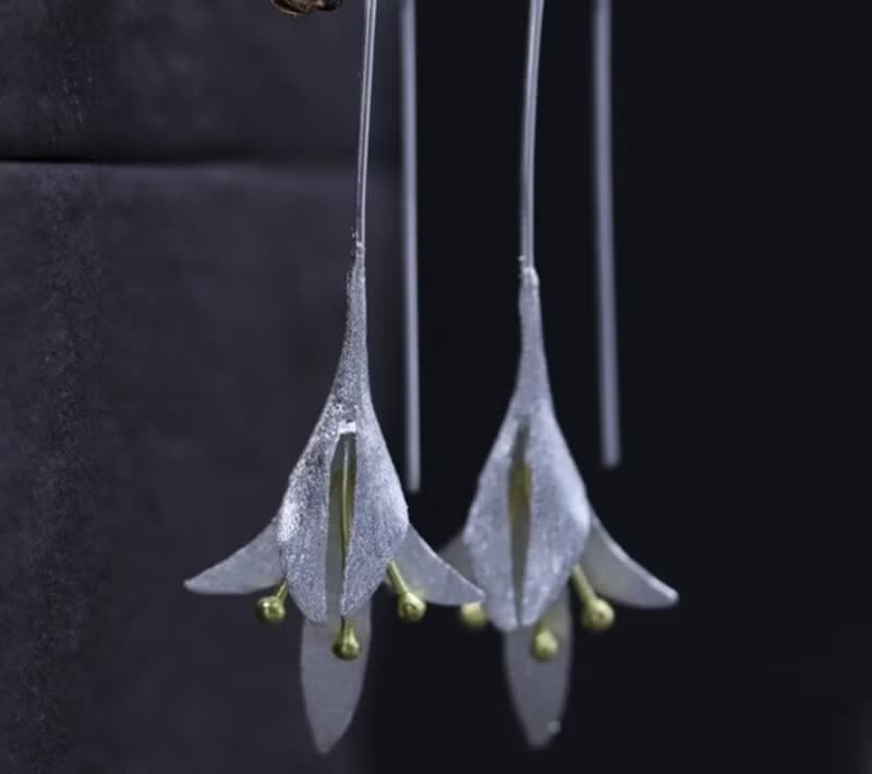 Real 925 Sterling Silver Lily of the Valley Flower Dangle Earrings for Women