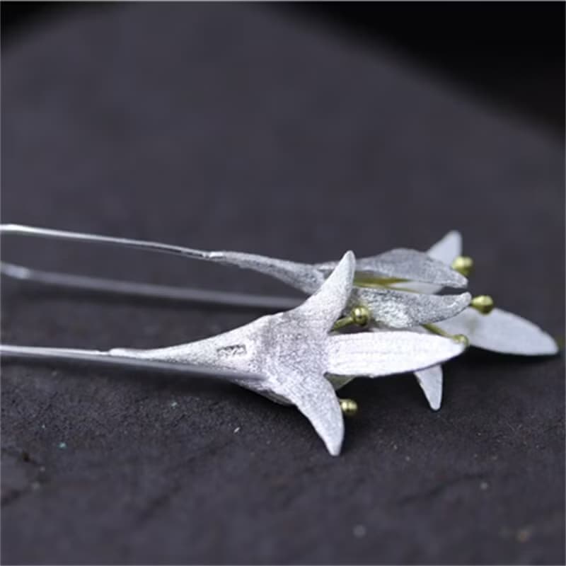 Real 925 Sterling Silver Lily of the Valley Flower Dangle Earrings for Women