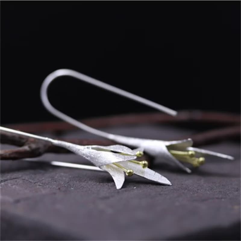 Real 925 Sterling Silver Lily of the Valley Flower Dangle Earrings for Women