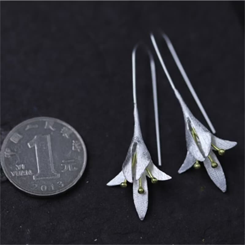 Real 925 Sterling Silver Lily of the Valley Flower Dangle Earrings for Women