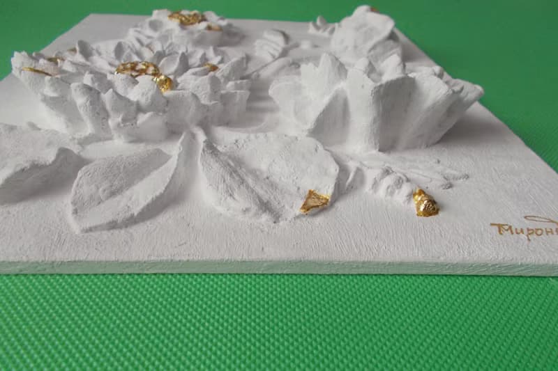 金色花卉淺浮雕 雕塑牆壁藝術 金葉藝術 可直接懸掛