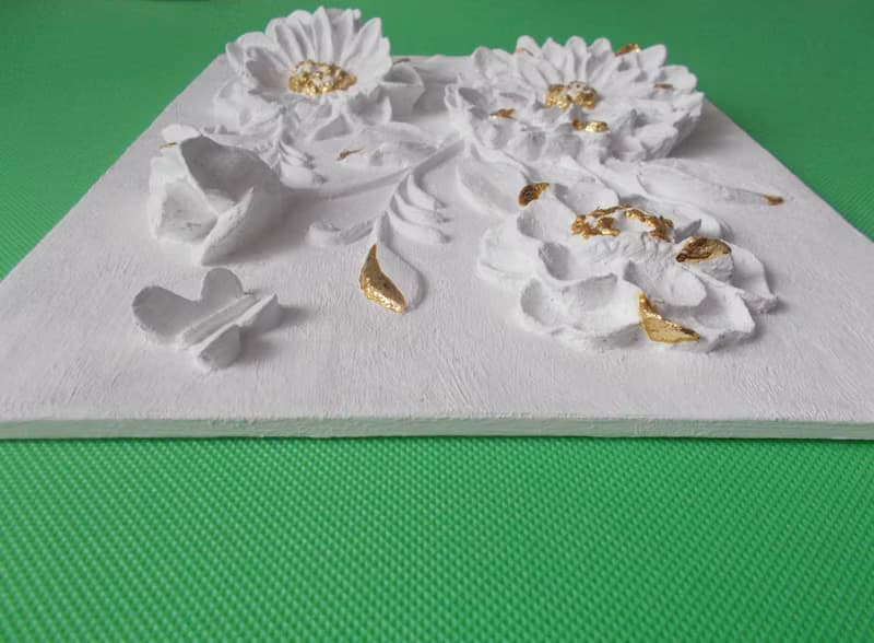 金色花卉淺浮雕 雕塑牆壁藝術 金葉藝術 可直接懸掛