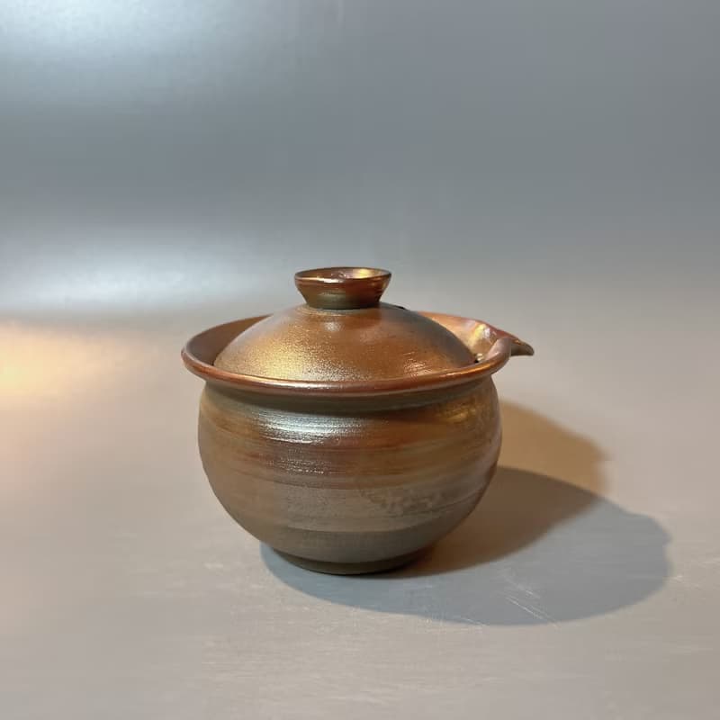 柴燒玫瑰金手握蓋杯  / 小平凡手作