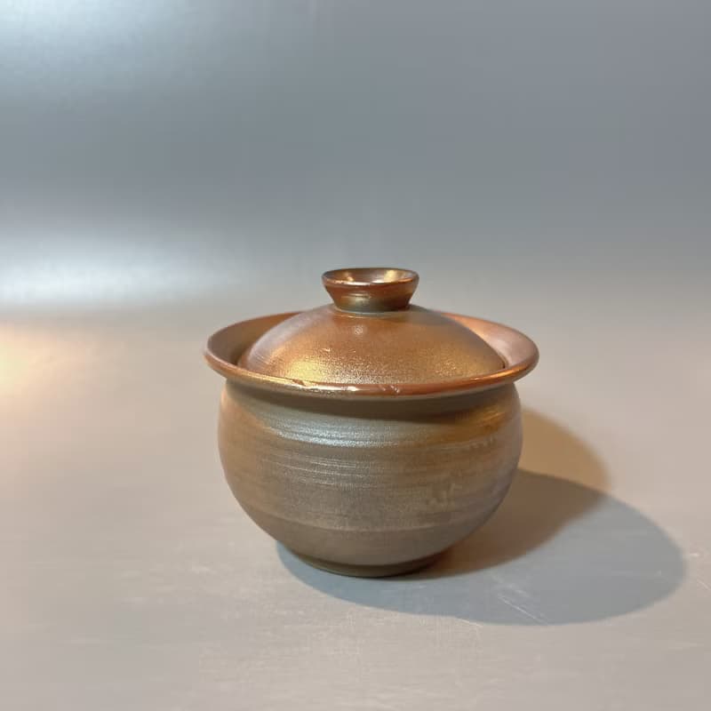 柴燒玫瑰金手握蓋杯  / 小平凡手作