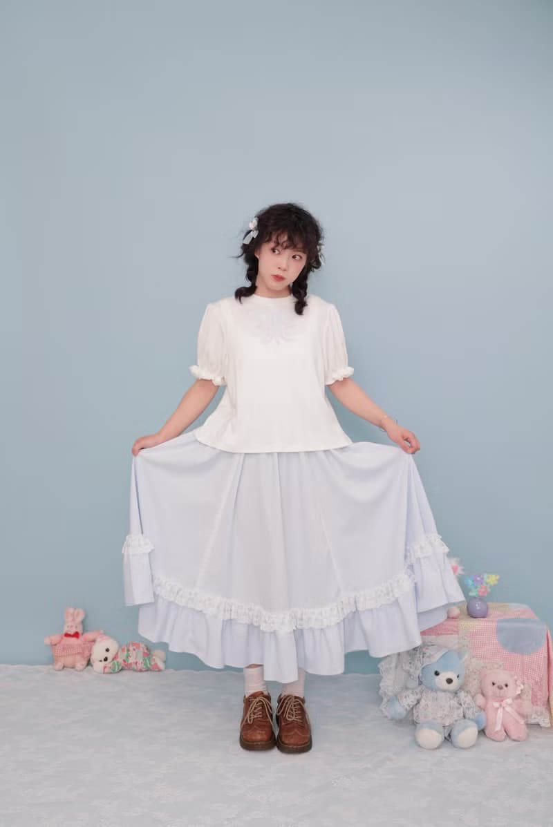 復古少女 花邊格子半身裙