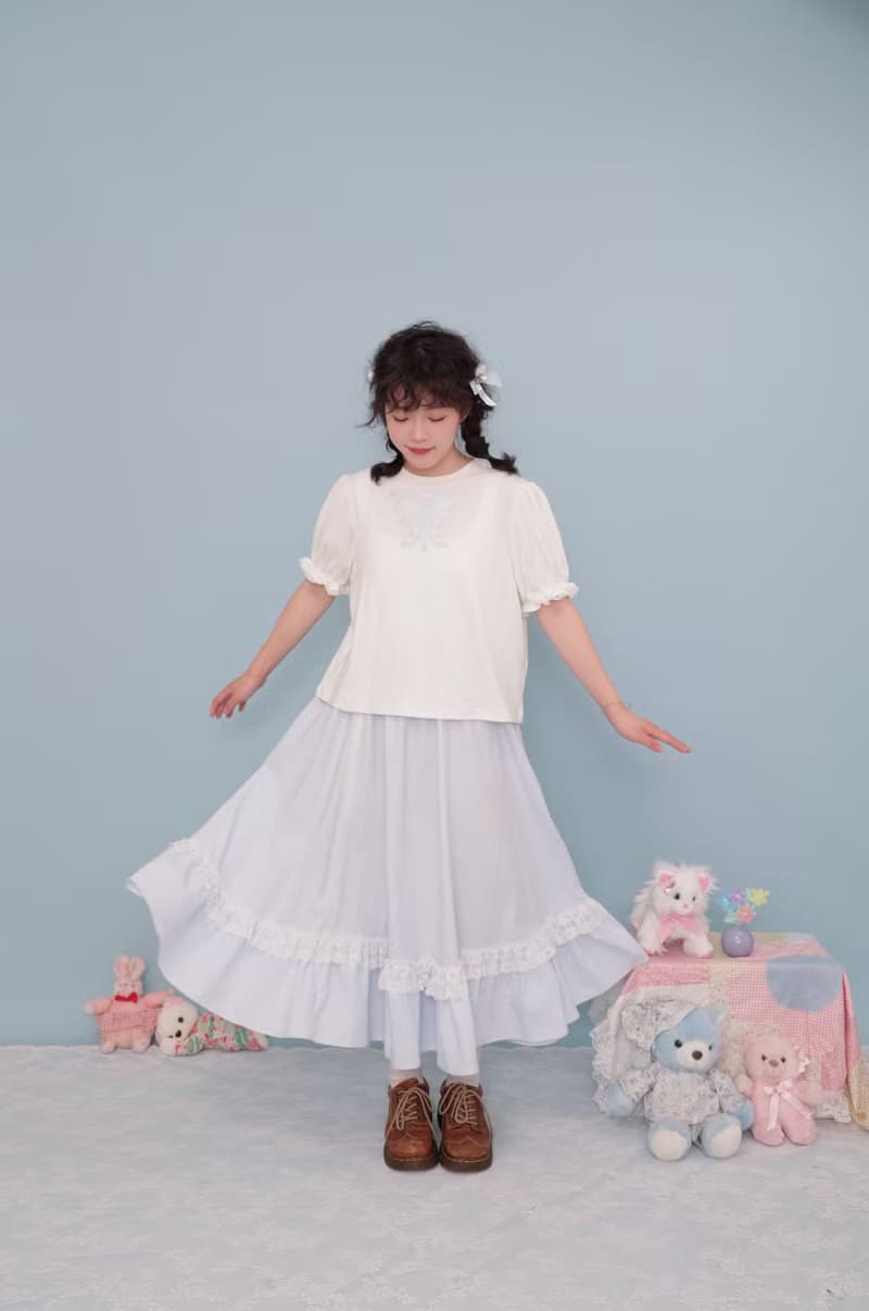 復古少女 花邊格子半身裙
