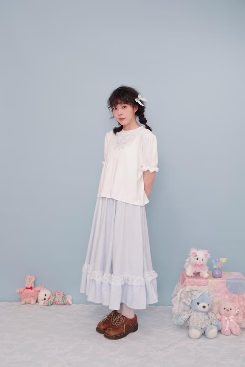 復古少女 花邊格子半身裙