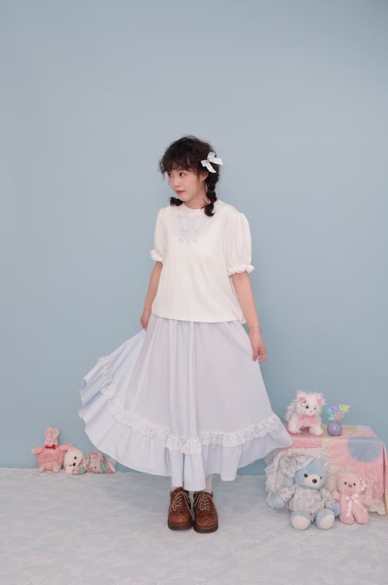復古少女 花邊格子半身裙