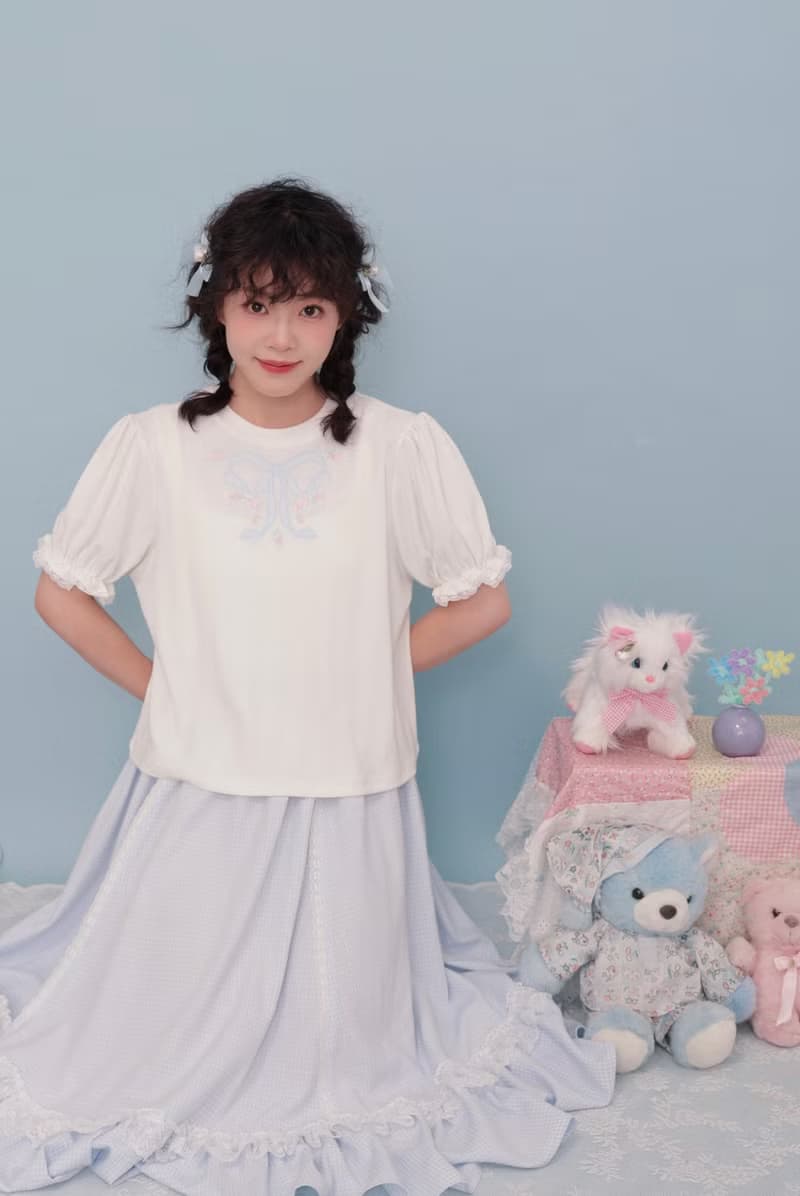 復古少女 花邊格子半身裙