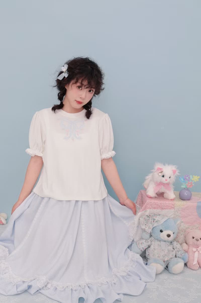 復古少女 花邊格子半身裙