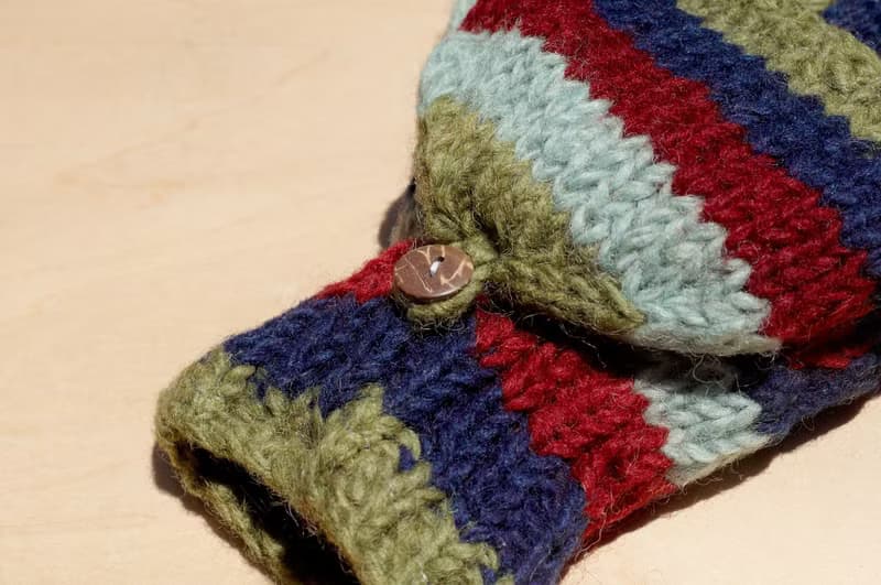 情人節禮物 創意禮物 限量一件手織純羊毛針織手套 / 可拆卸手套 / 內刷毛手套 / 保暖手套(made in nepal) - 森林草地 海洋民族圖騰