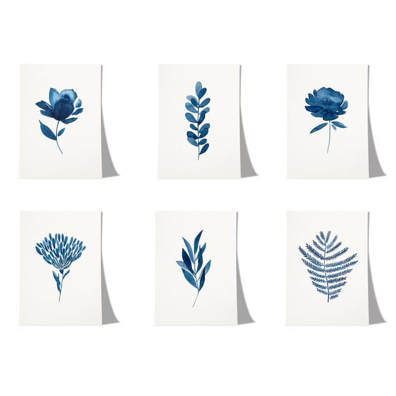 【數位】藍色花卉印花海報數位 JPEG 可列印牆面畫廊牆藝術