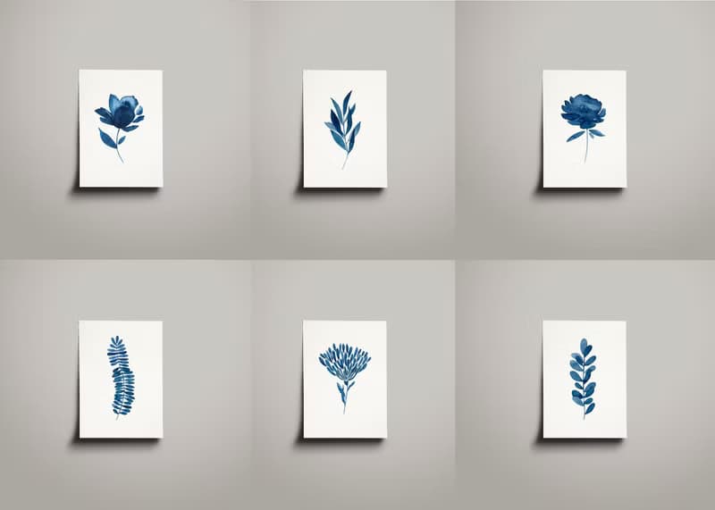 【數位】藍色花卉印花海報數位 JPEG 可列印牆面畫廊牆藝術