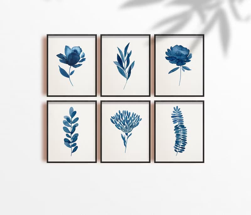 【數位】藍色花卉印花海報數位 JPEG 可列印牆面畫廊牆藝術