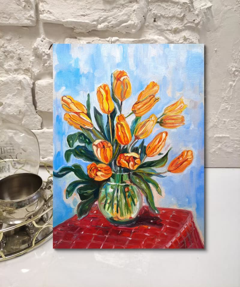 Bouquet in a Vase  Painting  Original Art  Oil Painting   Oil On Canvas