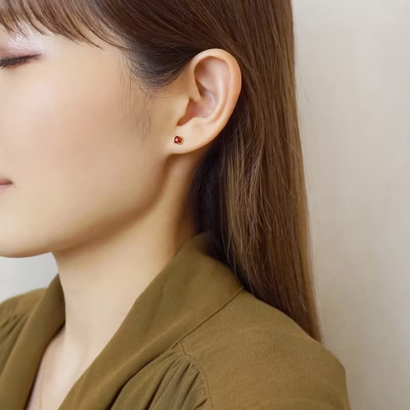 【Second Earrings】 18K 黃金石榴石耳環