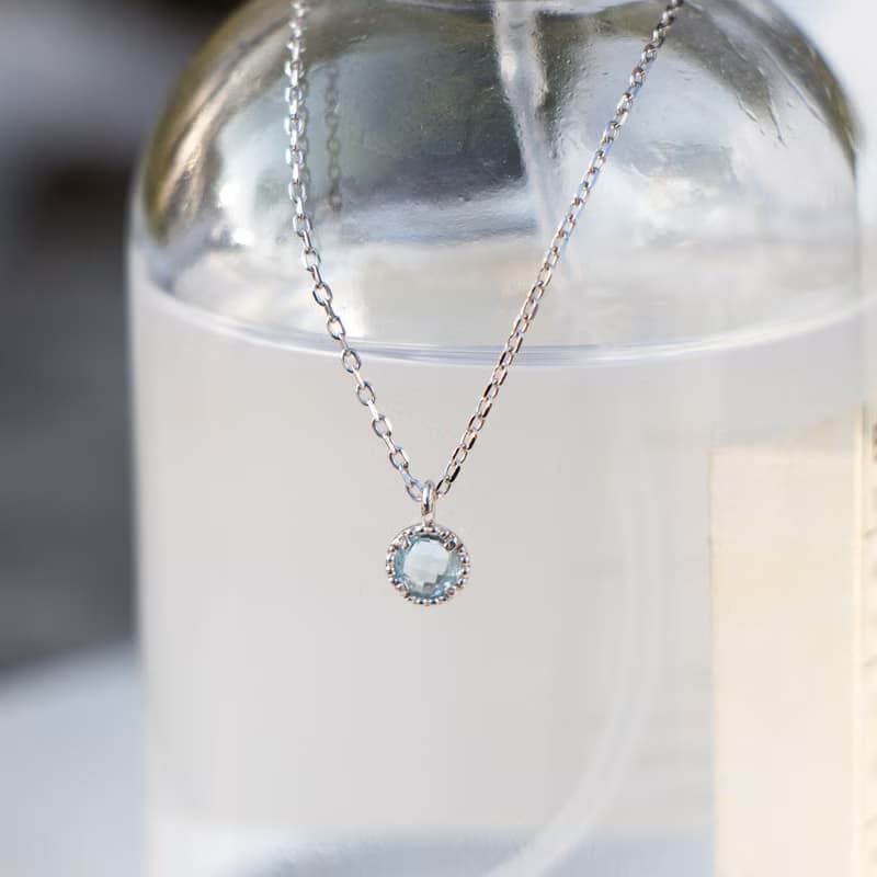 【春夏推薦】淺藍拓帕小圓片純銀鍊 天然水晶項鍊 春夏飾品