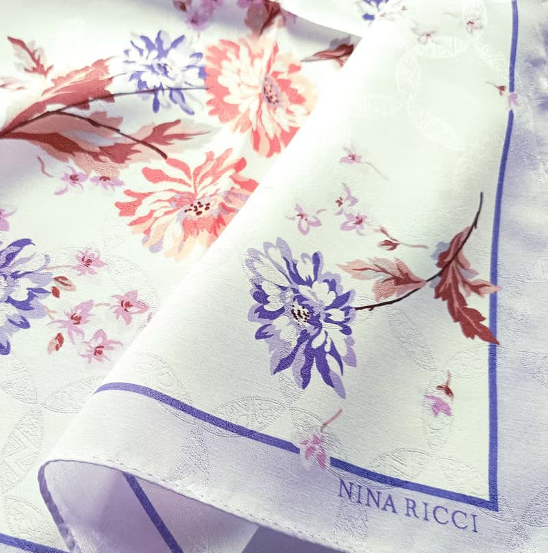 Nina Ricci Vintage Silk Scarf Floral 22.5 x 22.5 Inches.