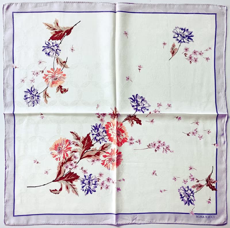 Nina Ricci Vintage Silk Scarf Floral 22.5 x 22.5 Inches.