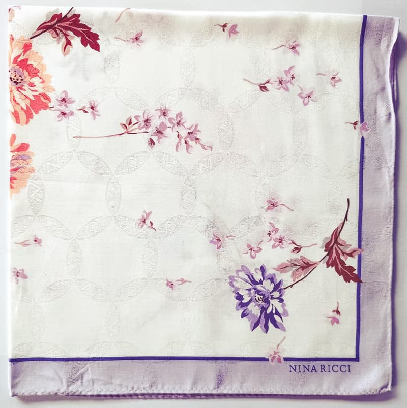 Nina Ricci Vintage Silk Scarf Floral 22.5 x 22.5 Inches.
