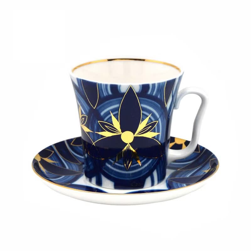 藍調圖騰 22K金手工 350ml 馬克杯盤組