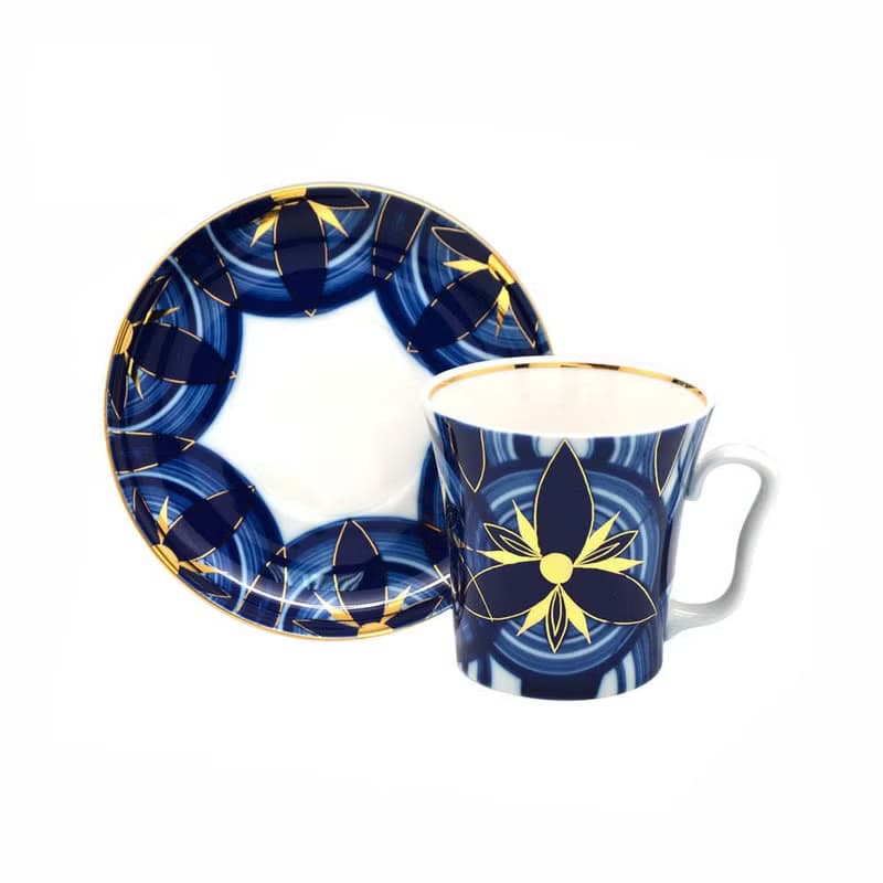 藍調圖騰 22K金手工 350ml 馬克杯盤組