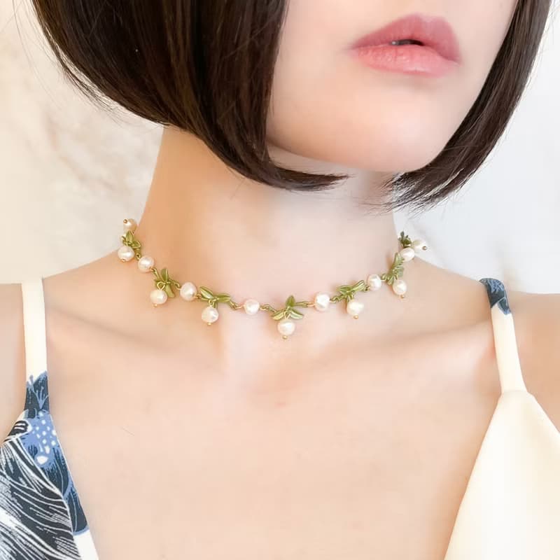 Fiorenzo / グリーンリーフとパールのチョーカーネックレス　SV486