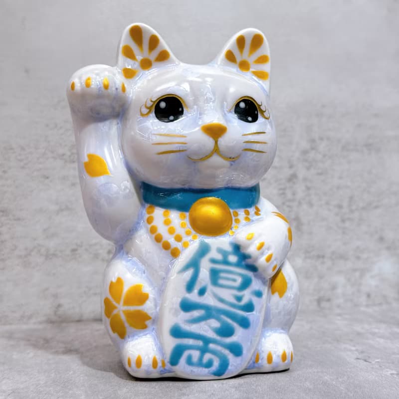 【櫻耀億福】日本清水燒招財貓 | 花結晶 藤 体金櫻 億万両 右