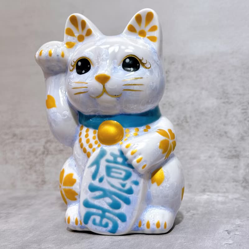 【櫻耀億福】日本清水燒招財貓 | 花結晶 藤 体金櫻 億万両 右