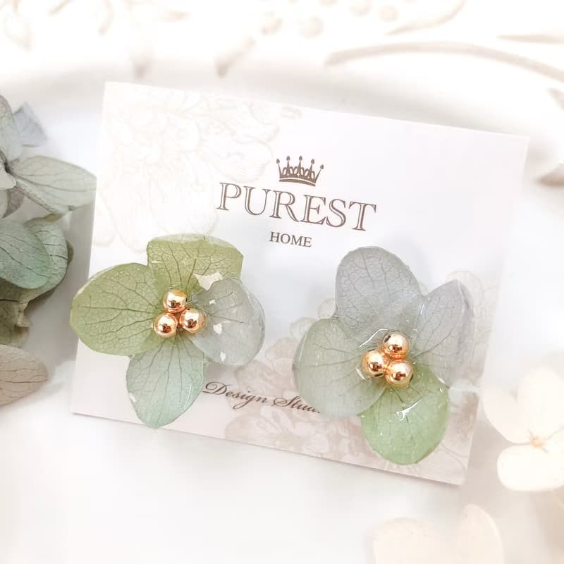 PUREST HOME 翠玉繡球女神の滴珠不凋花(可拆式)垂墜耳環/附禮盒
