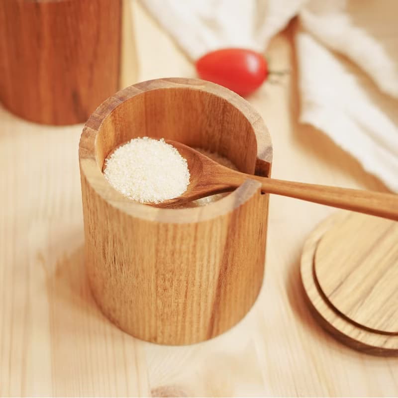 天然柚木調味罐-條紋款│食用安心不上漆原木製